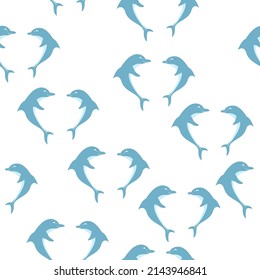 Seamless background with two dolphins on white background 