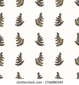 Seamless background two fern gender neutral baby pattern. Simple whimsical minimal earthy 2 tone color. Kids nursery wallpaper or boho cartoon animal fashion all over print.