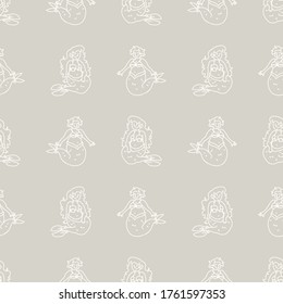 Seamless background two mermaids gender neutral baby pattern. Simple whimsical minimal earthy 2 tone color. Kids nursery wallpaper or boho cartoon animal fashion all over print.