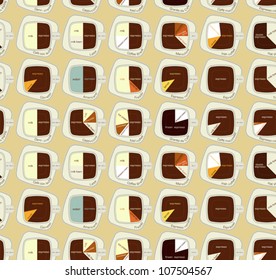 Seamless background - types of coffee drinks, recipe for making coffee and serving size - vector illustration