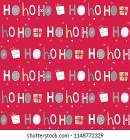 Seamless background with typography Ho ho ho pattern design with red background