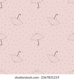 Seamless background with umbrellas and rain, autumn pattern.