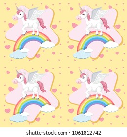 Seamless background with unicorn on rainbow illustration