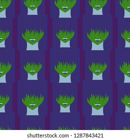 Seamless background with an unnatural girl with a long bang.