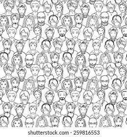 seamless background with unrecognizable men and women faces