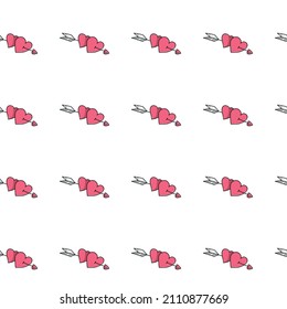 seamless background for valentine's day, hearts pierced by an arrow, love for a century.