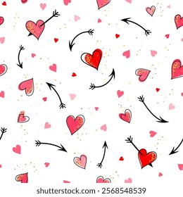 seamless background for valentine's day with hearts and gold glitter