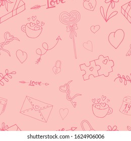 Seamless background. Valentine's day pattern. Vector illustration. Pink background.