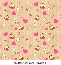 seamless background for Valentine's Day in vintage style with Cupid