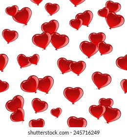 Seamless background with Valentines red balloons in the form of heart, illustration.