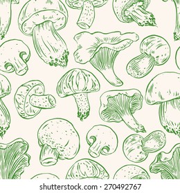 seamless background with a variety of mushrooms. hand-drawn illustration - 2