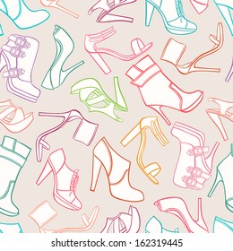 seamless background with a variety of women's shoes with high heels. vector illustration 