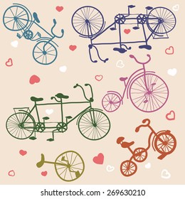 seamless background is from various bicycles on beige background