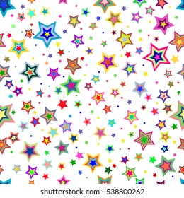 Seamless background with various bright colorful stars. Vector illiustration