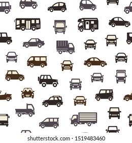 seamless background of various car icon - silhouette - chic color