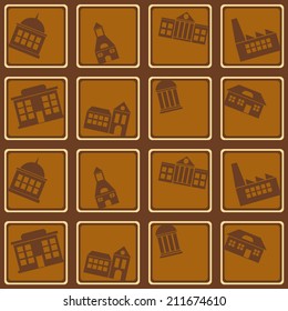 seamless background with various city buildings