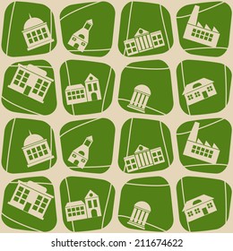 seamless background with various city buildings