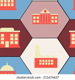 seamless background with various city buildings