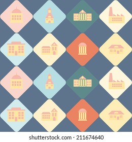 seamless background with various city buildings