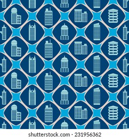 seamless background with various city buildings
