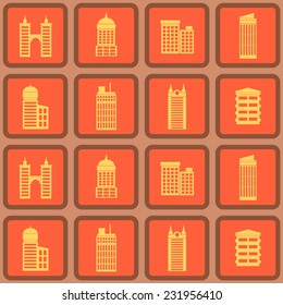 seamless background with various city buildings