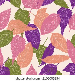 Seamless background of various drawn autumn trees leaves