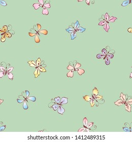 Seamless background of various drawn butterflies