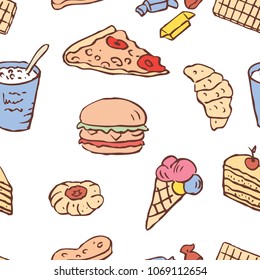 Seamless background of the various fast food