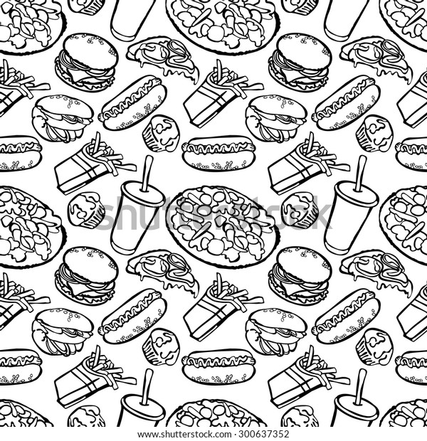 Seamless Background Various Fast Food Handdrawn Stock Vector (Royalty ...