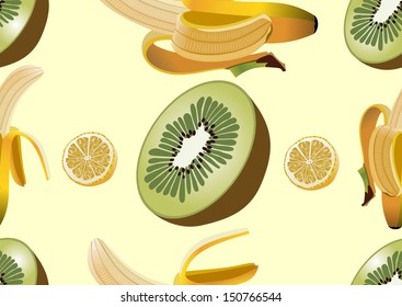 Seamless background with various fruits. Vector illustration.