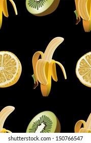 Seamless background with various fruits. Vector illustration.