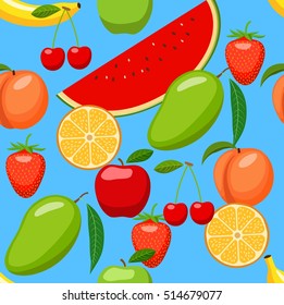 Seamless background with various fruits. Vector illustration