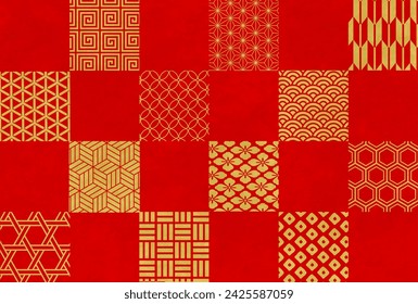 Seamless background with various Japanese patterns. Vector illustration.