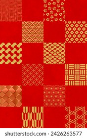 Seamless background with various Japanese patterns. Vector illustration.
