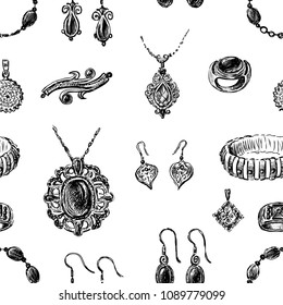 Seamless background of various jewelry