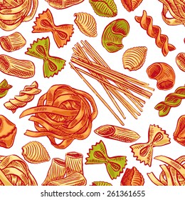 seamless background with various kinds of pasta. hand-drawn illustration - 2