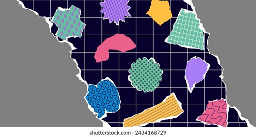 Nahtloser Hintergrund mit verschiedenen Papierelementen. Verschiedene Papierelemente. Set mit Papierschnitten. Verschiedene Formen und handgezeichnete Texturen Form abstrakt im trendigen Stil Vektor Hintergrund. 