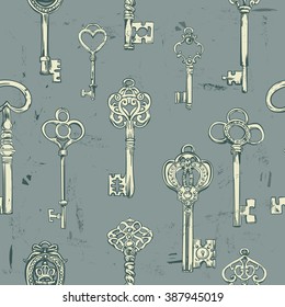 seamless background of various vintage keys