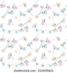 Seamless background of vector colorful dandelions on white background.