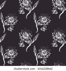 Seamless background.  Vector. Dahlia is a flower and a bud. Foral motifs. Wallpaper. Use printed materials, decoupage cards, posters, postcards, packaging.