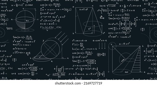 Seamless background vector education with mathematical formula equations on a blackboard.