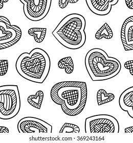 Seamless background of vector hearts. Black and white seamless pattern. Graphic hearts