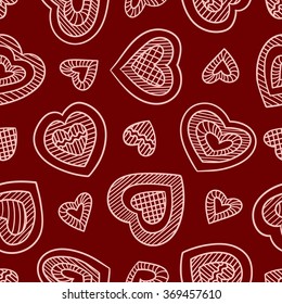 Seamless background of vector hearts. Maroon background and pink hearts. Pink and maroon seamless pattern. Graphic hearts for Valentine's day