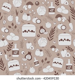 Seamless background with vector icons of soup ingredients