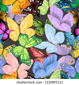 Seamless background vector illustration of a butterfly light variant of many different colored insects