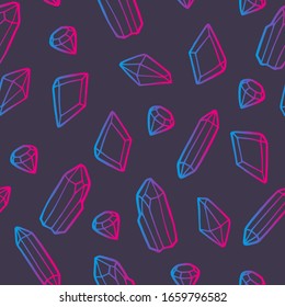 Fondo impecable. Ilustración vectorial. Cristales y minerales de diversas formas. Consiste en un degradado azul rosado. Fondo azul. El ocultismo y los rituales.