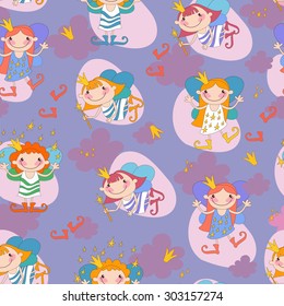 Seamless background vector illustration girls fairy on a pink background.