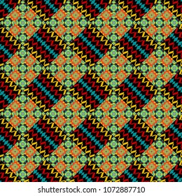 Seamless background. Vector illustration. Maximal element tiles geometric seamless pattern in yellow, green and black colors.