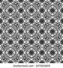 Seamless background. Vector illustration. Maximal element tiles geometric seamless pattern in gray, black and white colors.