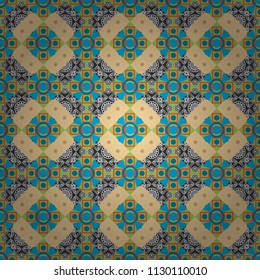 Seamless background. Vector illustration. Maximal element tiles geometric seamless pattern in beige, blue and gray colors.